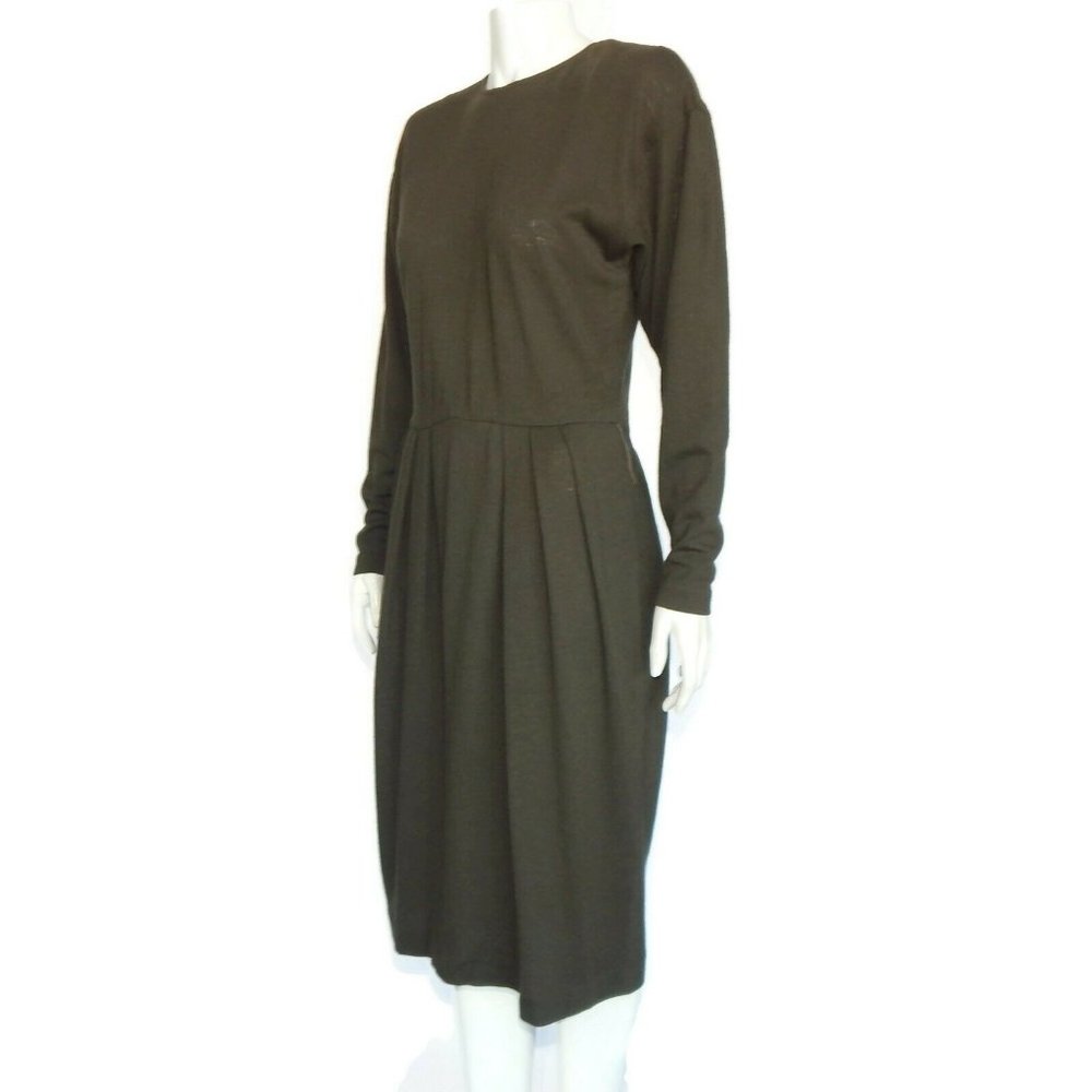 REGINA KRAVITZ Vintage 1980's Brown Pleated Dress Long Sleeve Wool size 10 / 047